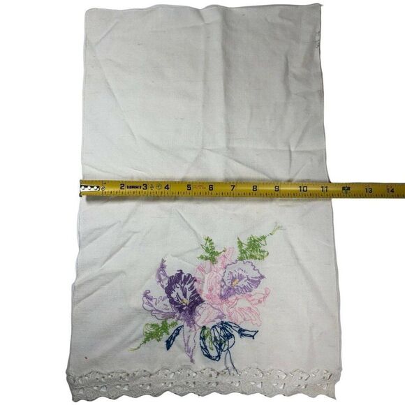 Vintage Pink Purple Needlepoint Crewel Iris Floral Napkin 18”X11” Cottagecore - Picture 5 of 5